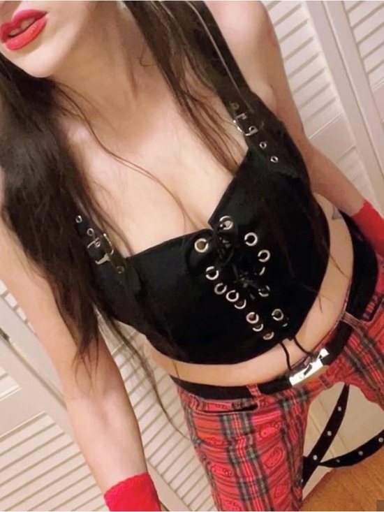 Lip Service Tops - LIP SERVICE Black Corset Lace Up Buckle Cropped Tank Top Size M Vintage 90s Goth